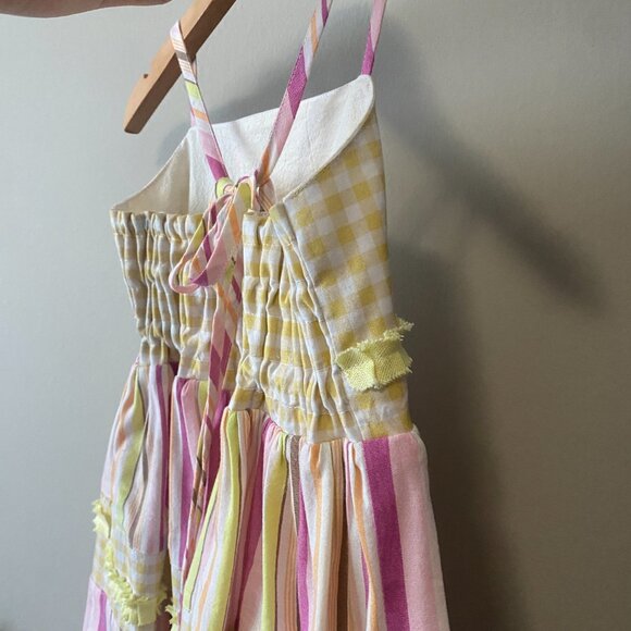 Handmade Children's Cotton Rayon Pink Yellow Gingham Tie Spaghetti Strap Dress - Picture 11 of 13